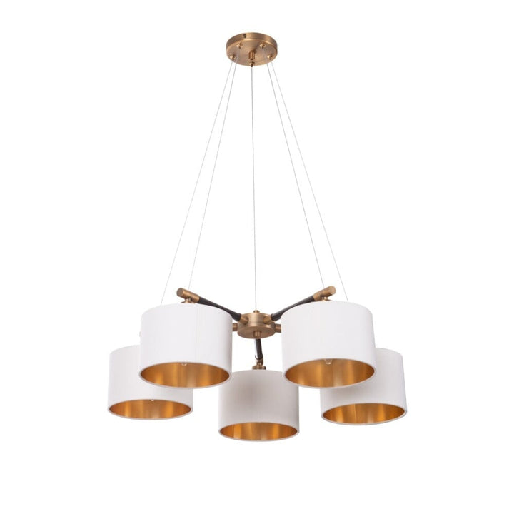 Esille Antique Brass 5 Light Chandelier with Gold Lined Shades Lighting 