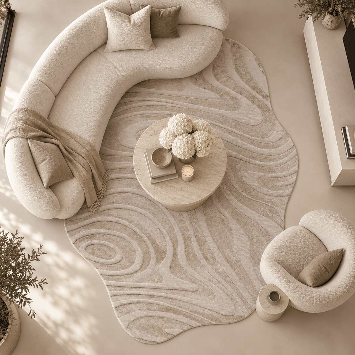 Esme Cream & Beige Two-Toned Wavy Edge Rug Textiles 
