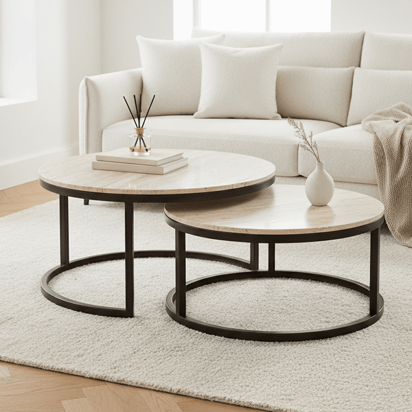 Esperanza Neutral Travertine Topped Nested Coffee Tables Furniture 