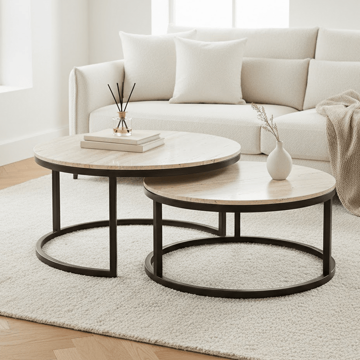 Esperanza Neutral Travertine Topped Nested Coffee Tables Furniture 