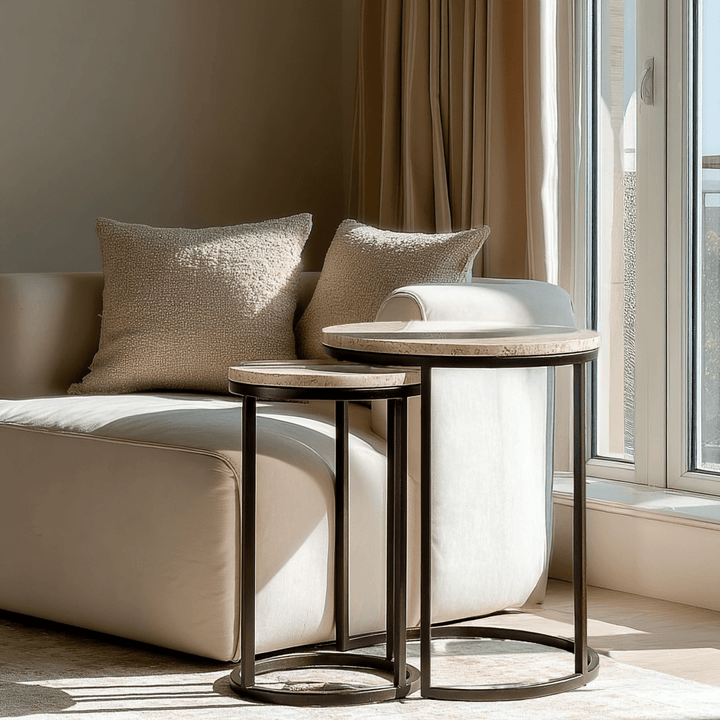 Esperanza Neutral Travertine Topped Nested Side Tables Furniture 