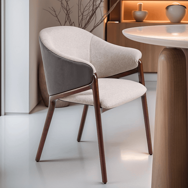 Estee Curved Cream Accent Chair with Walnut Legs Furniture 
