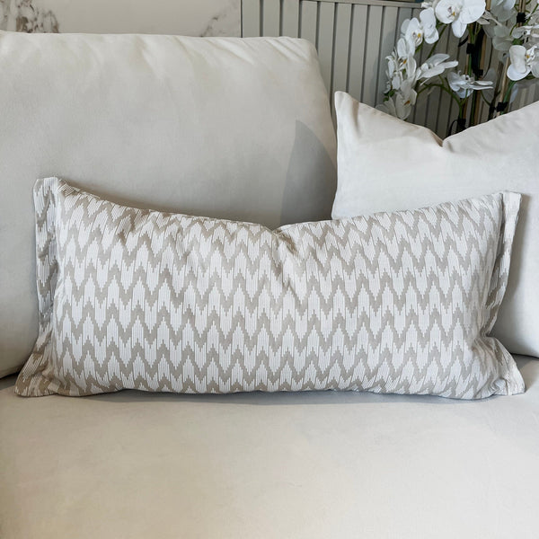 Estrella Large Cream & Taupe Zig Zag Print Bolster Cushion - 65x30cm Textiles 