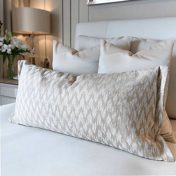 Estrella Large Cream & Taupe Zig Zag Print Bolster Cushion - 65x30cm Textiles 