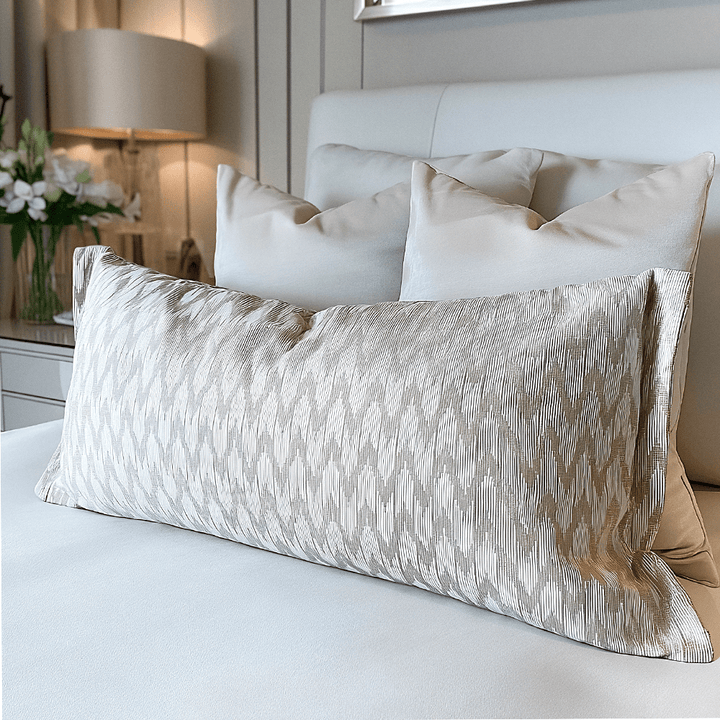 Estrella Large Cream & Taupe Zig Zag Print Bolster Cushion - 65x30cm Textiles 