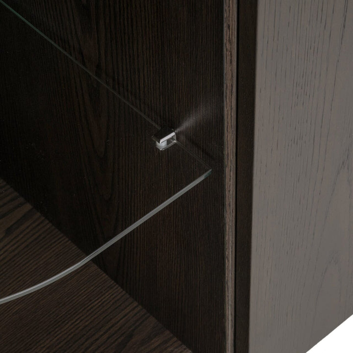 Estrille Brown Oak Veneer Oval Sideboard with Faux Marble Top Furniture 