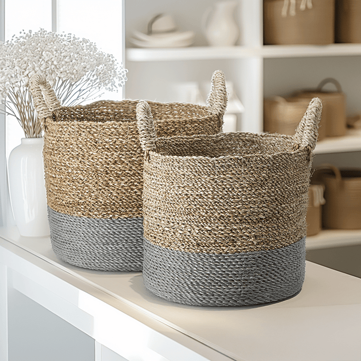 Eva Two Toned Natural & Grey Baskets - Set of 2 Accessories 