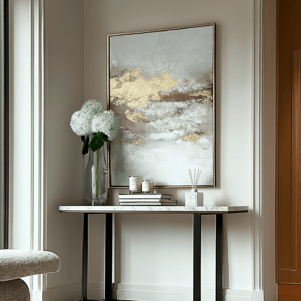 Evangeline Gold Abstract Textured Canvas in Gold Frame Accessories 