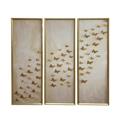 Evangeline Taupe & Gold Butterfly Canvas Wall Art - Set of 3 Accessories 