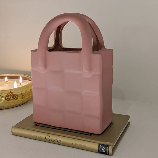 Evelina Terracotta Blush Woven Effect Decorative Handbag Vase Accessories 