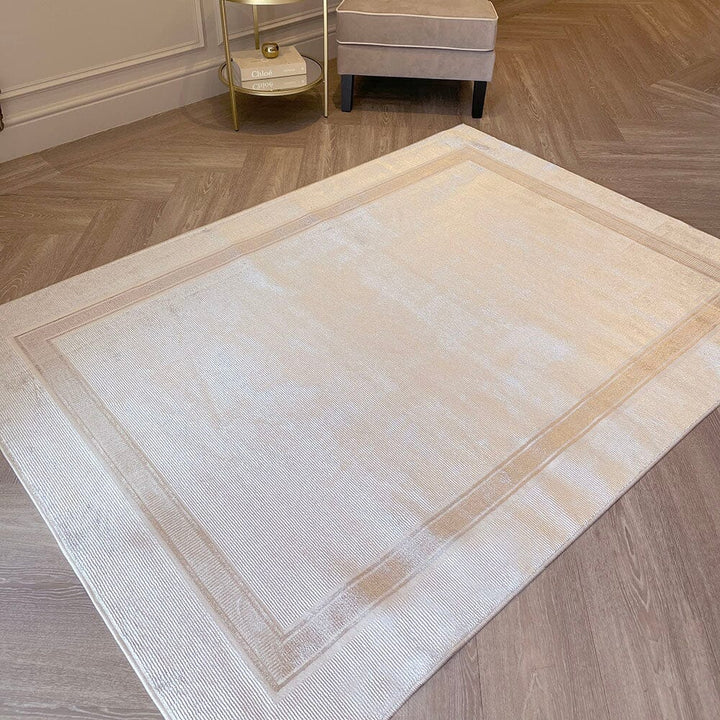 Ex-Display Cassian Ivory & Gold Bordered Rug - 221 x 160cm Textiles 