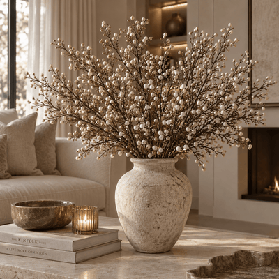 Faux Brown & White Mini Bud Single Stem Floral Accessories 