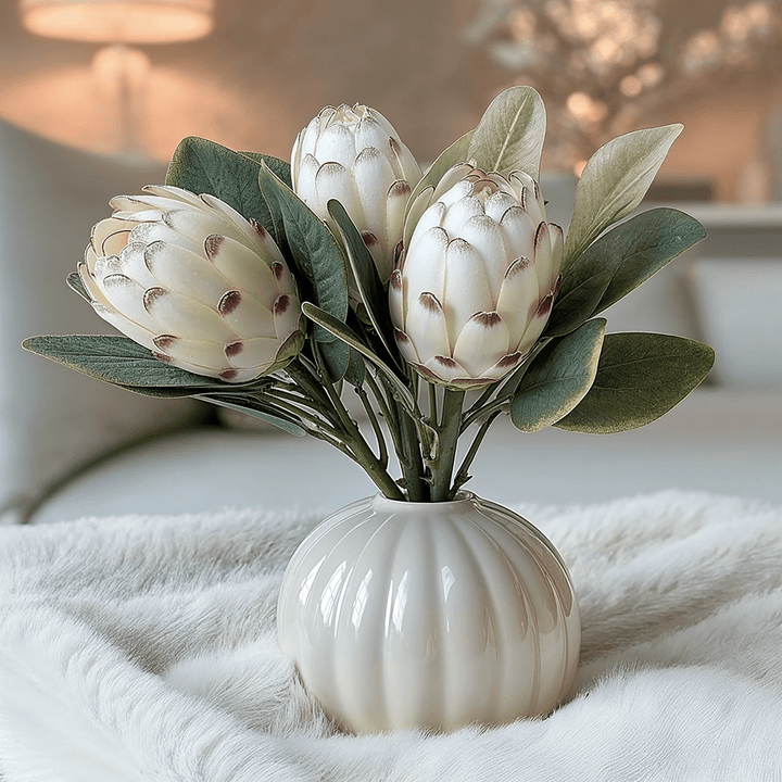 Faux Closed White Protea Single Stem Flower Accessories 