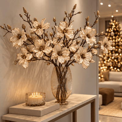Faux Cream & Gold Magnolia Single Stem Floral Accessories 