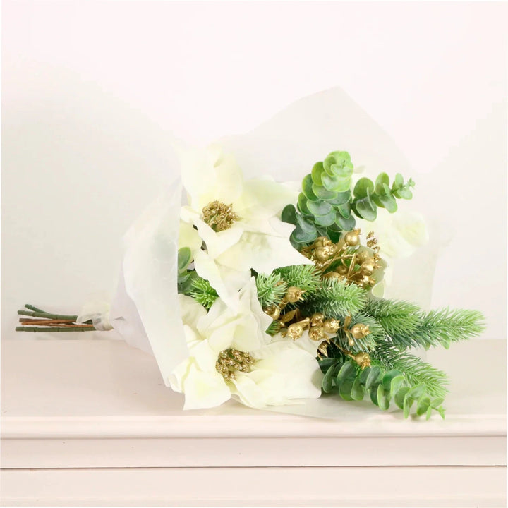 Faux Cream & Gold Poinsettia Mixed Bouquet Accessories 