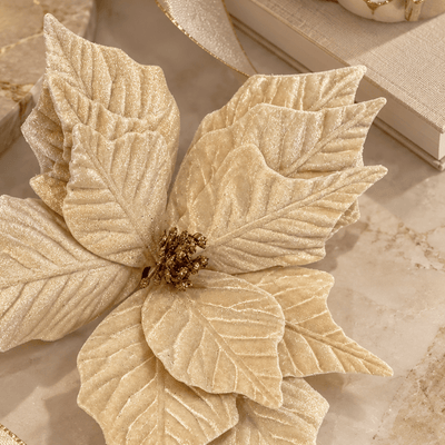 Faux Cream & Gold Poinsettia Single Stem Floral Accessories 