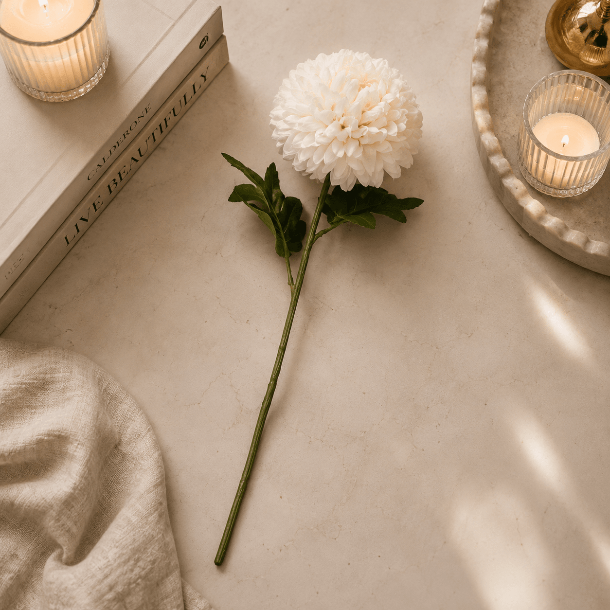 Faux Cream Pom Single Stem Floral Accessories 