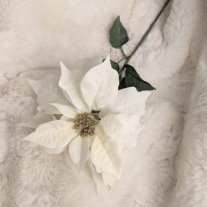 Faux Cream Velvet Poinsettia Single Stem Floral Accessories 