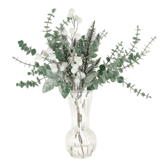 Faux Eucalyptus & Berries Floral Arrangement in Glass Vase Accessories 