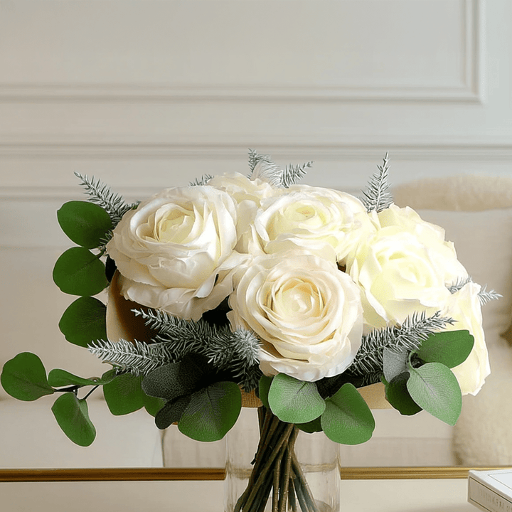 Faux Eucalyptus & Cream Roses Bouquet Accessories 