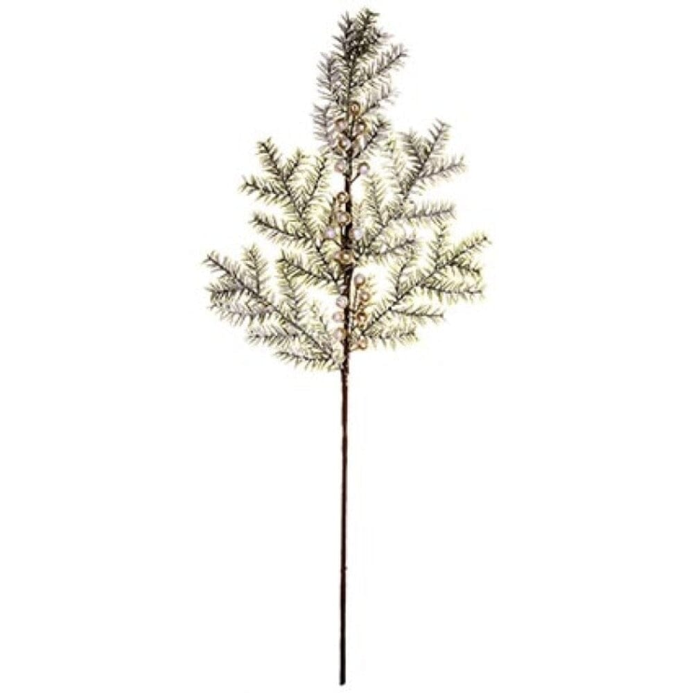 Faux Flocked Pine & Gold Berries Single Stem Floral Accessories 