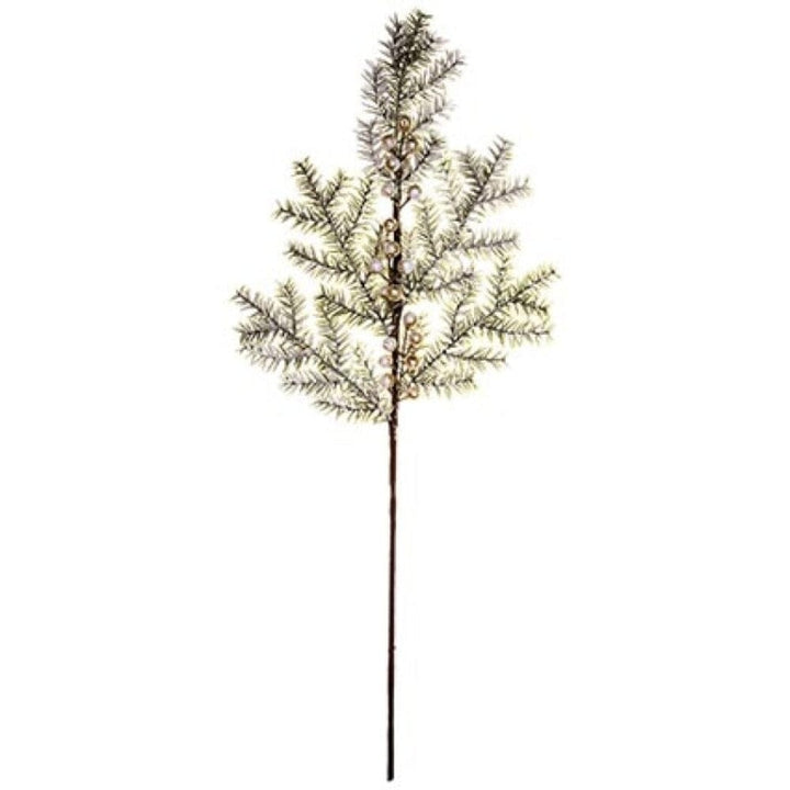 Faux Flocked Pine & Gold Berries Single Stem Floral Accessories 