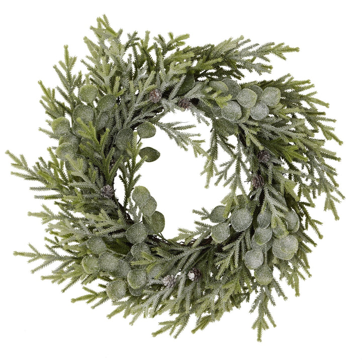 Faux Frosted Pine & Eucalyptus Wreath - 50cm Accessories 