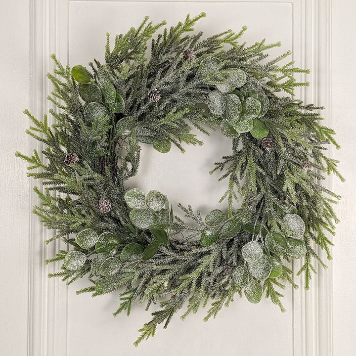 Faux Frosted Pine & Eucalyptus Wreath - 50cm Accessories 