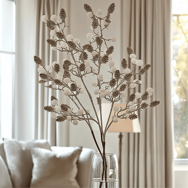 Faux Glittered Cone & Berry Single Stem Floral Accessories 