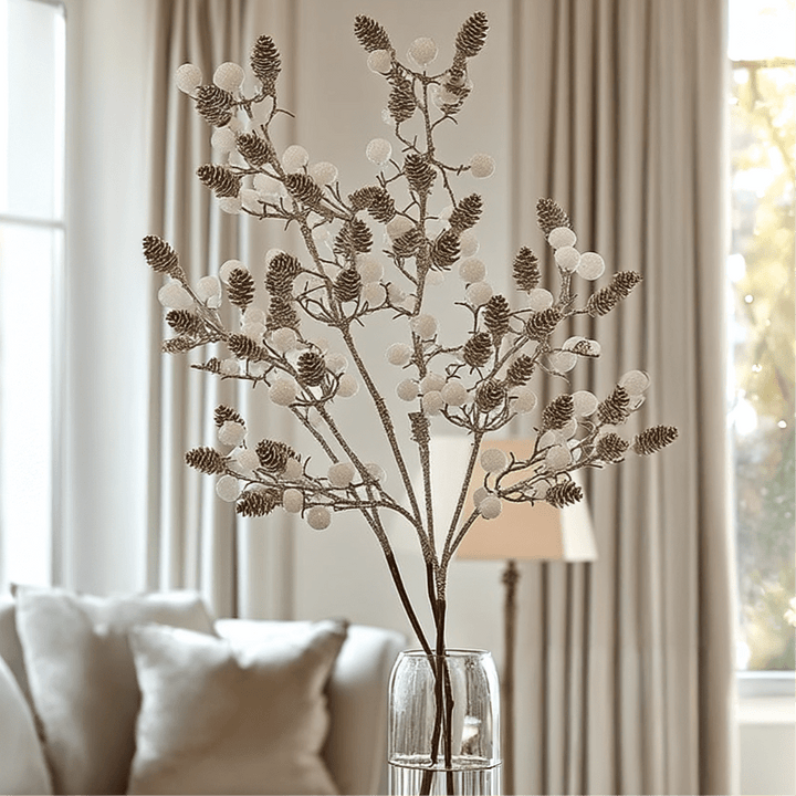 Faux Glittered Cone & Berry Single Stem Floral Accessories 