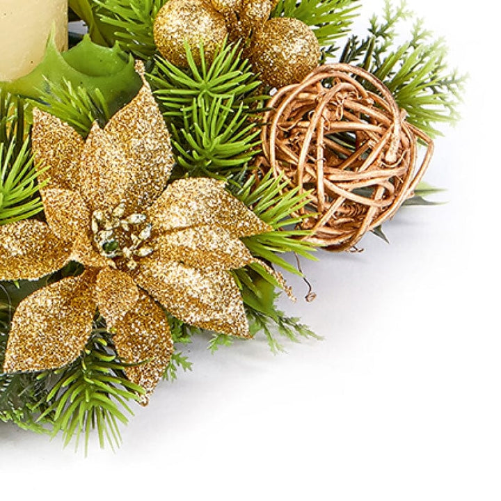 Faux Gold Poinsettia & Pinecone Decorative Candle Ring Accessories 