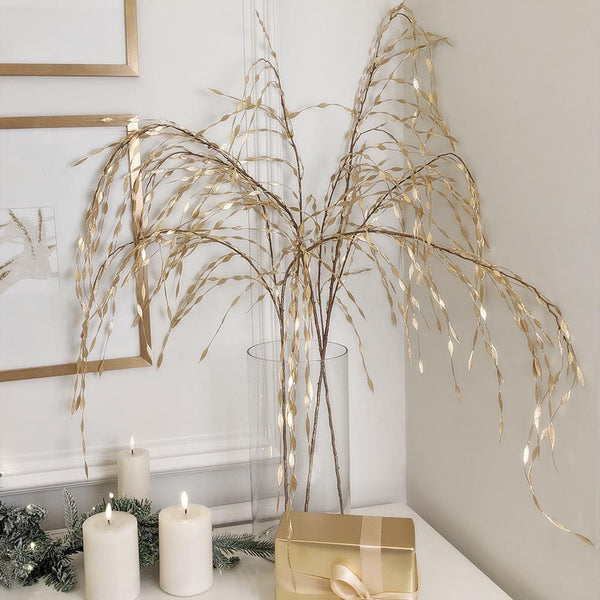 Faux Gold Willow Hanging Spray Single Stem 