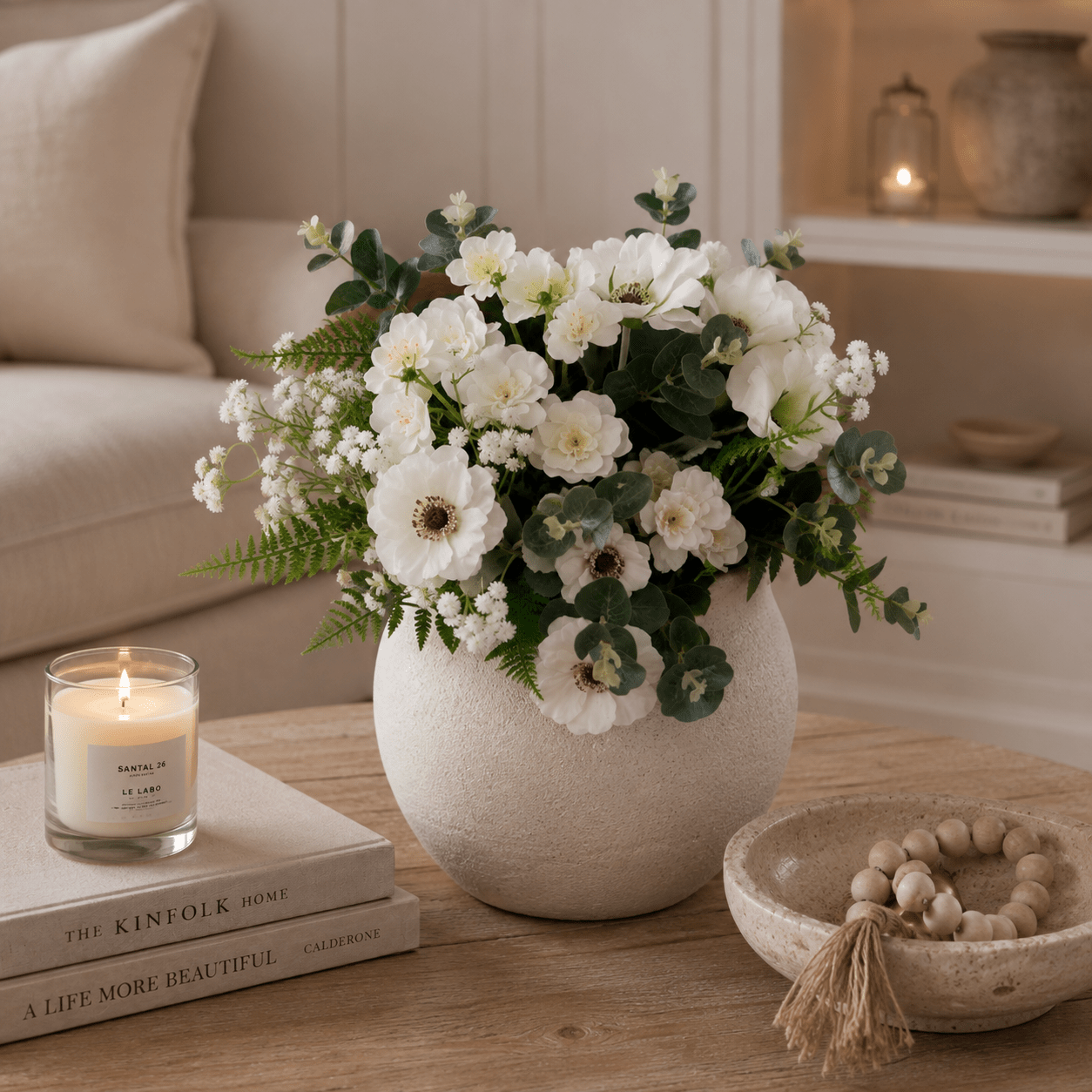 Faux Green & White Floral Wrapped Bouquet Accessories 