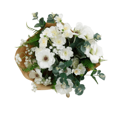 Faux Green & White Floral Wrapped Bouquet Accessories 