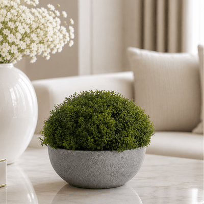 Faux Hebe Globe in Stone Pot Outdoor 