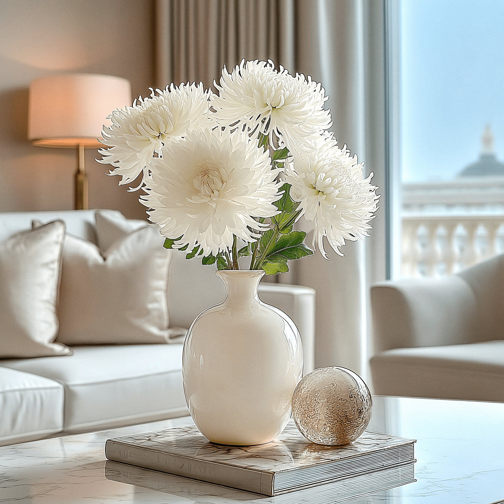 Faux White Chrysanthemum Single Stem Flower Accessories 