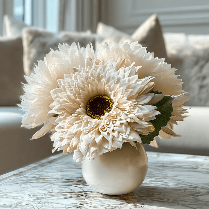 Faux White Flocked Gerbera Single Stem Flower Accessories 