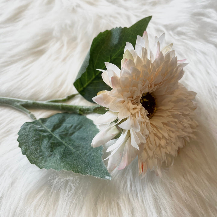 Faux White Flocked Gerbera Single Stem Flower Accessories 