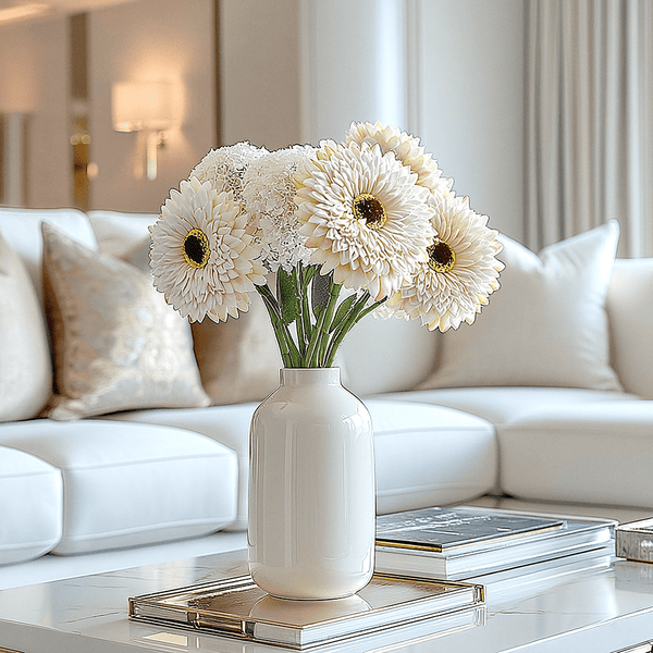 Faux White Flocked Gerbera Single Stem Flower Accessories 