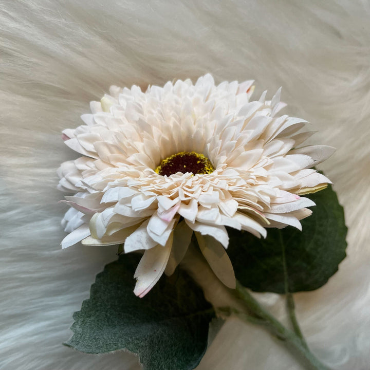 Faux White Flocked Gerbera Single Stem Flower Accessories 