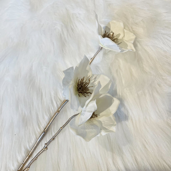 Faux White & Gold Rose Single Stem Floral Accessories 