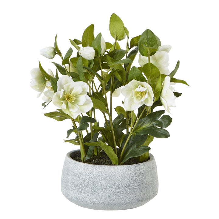 Faux White Hellebore Plant in Stone Pot Accessories 