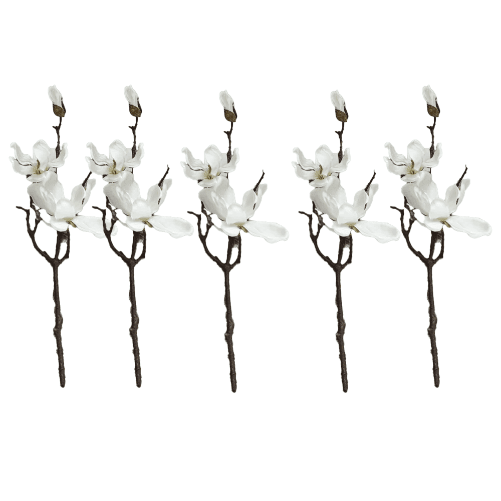 Faux White Magnolia Single Stem Floral - Set of 5 Accessories 