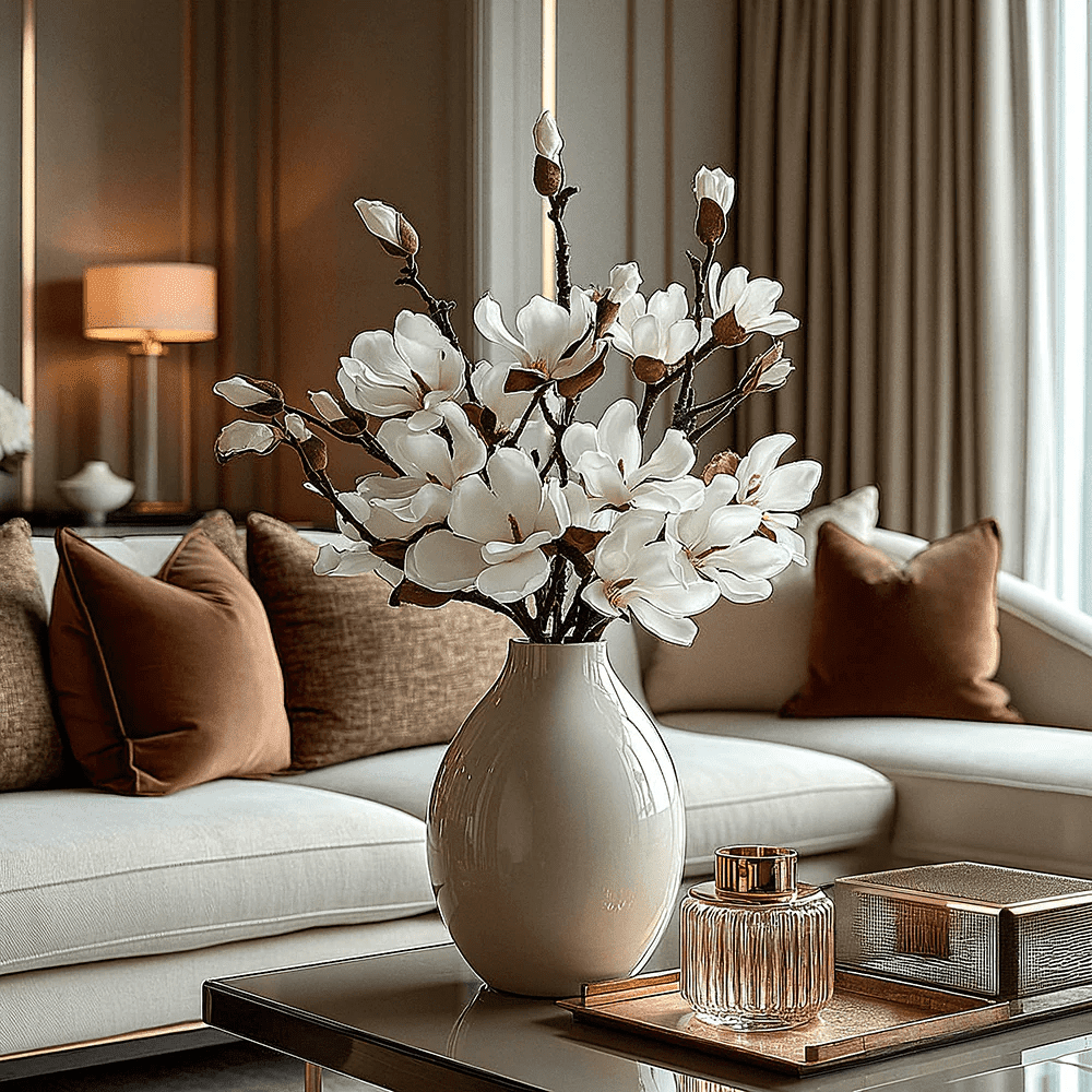 Faux White Magnolia Single Stem Floral - Set of 5 Accessories 