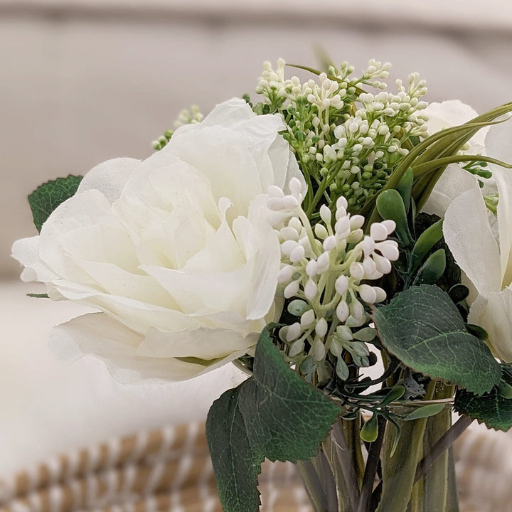 Faux White Rose Arrangement in Glass Vase Accessories 