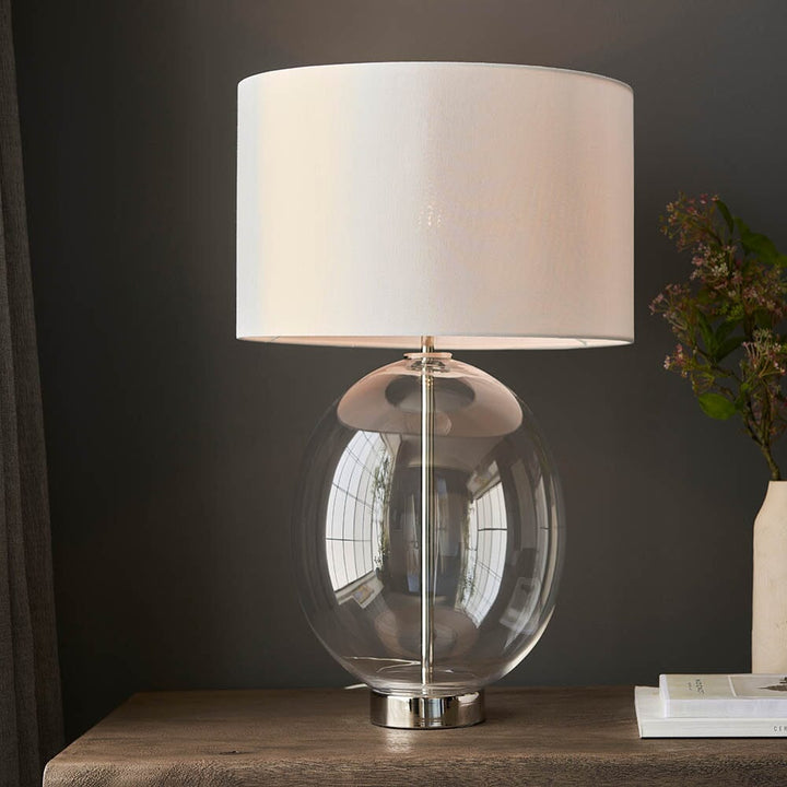 Fawsley Clear Glass & Silver Table Lamp with Ivory Shade Lighting 