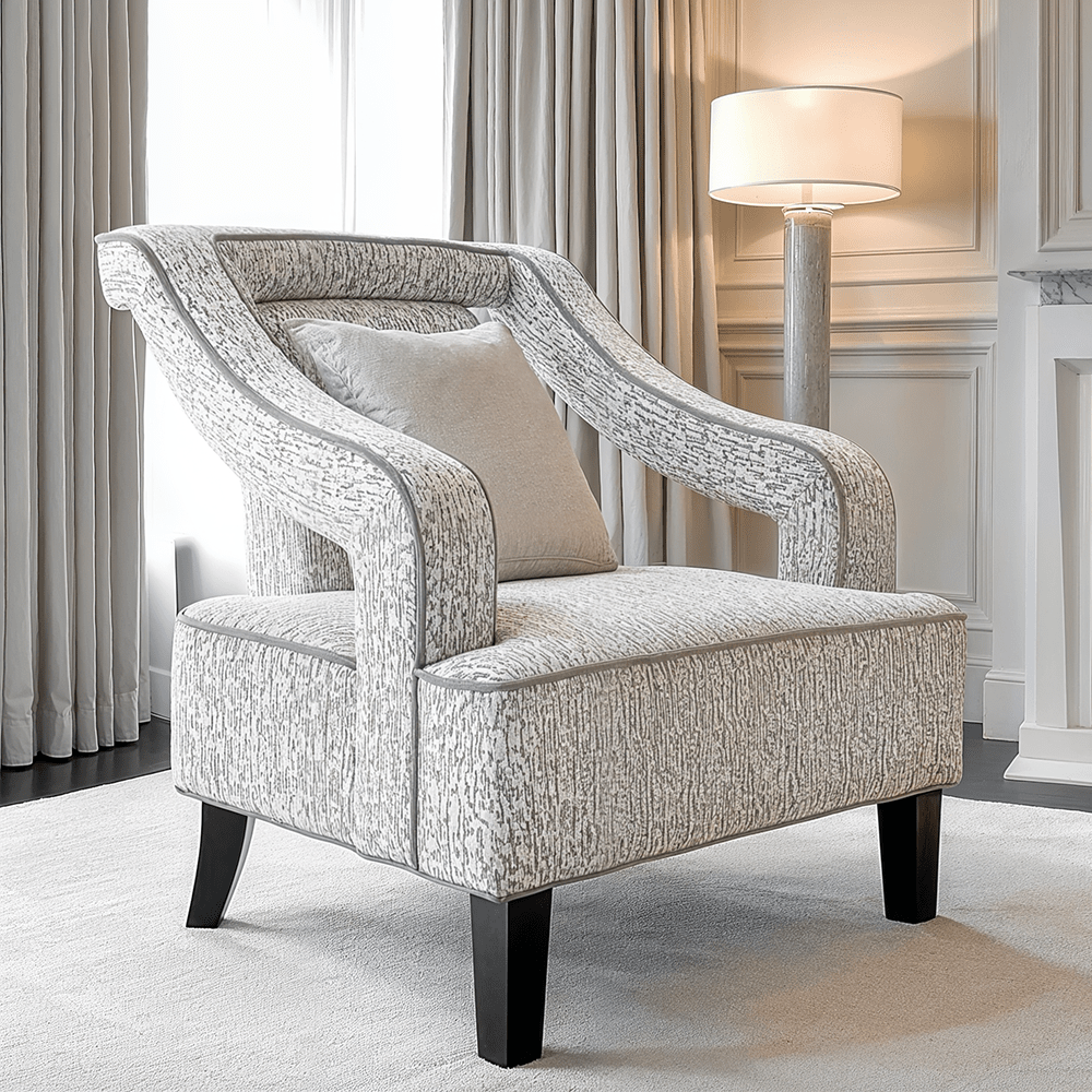 Faye Grey Patterned Accent Chair with Black legs – Rowen Homes