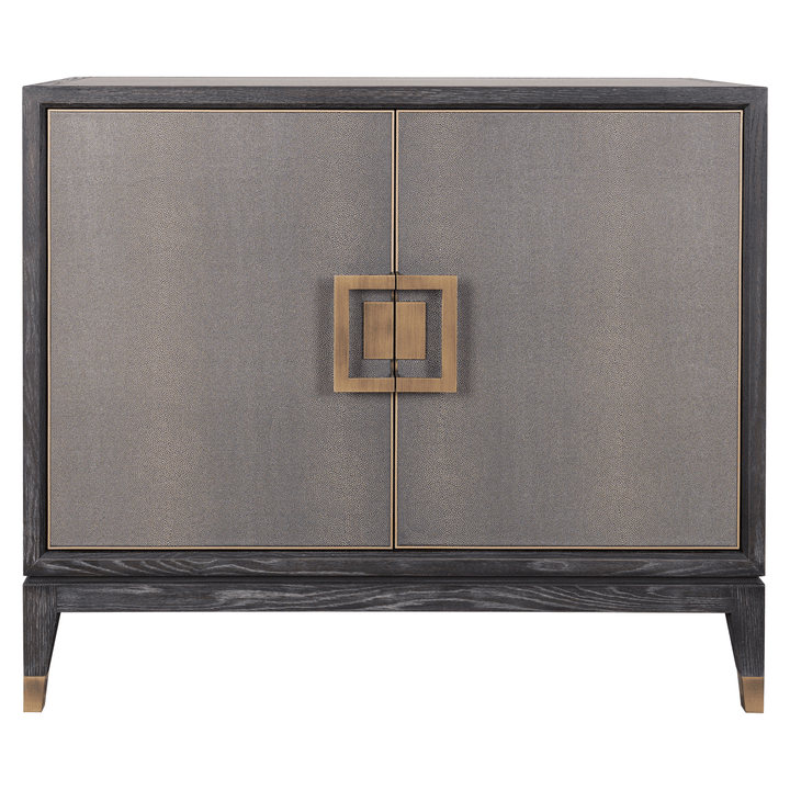 Felicia Luxury Black Wood & Shagreen 2 Door Sideboard with Brass Handles Furniture 