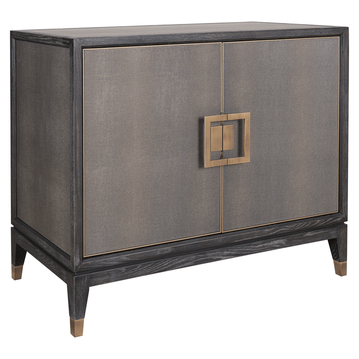 Felicia Luxury Black Wood & Shagreen 2 Door Sideboard with Brass Handles Furniture 