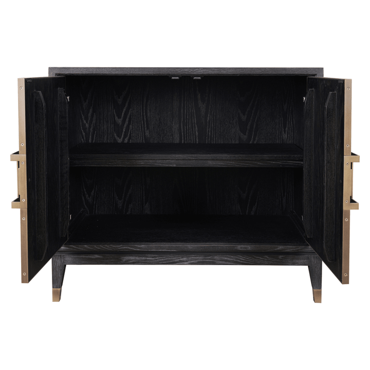 Felicia Luxury Black Wood & Shagreen 2 Door Sideboard with Brass Handles Furniture 